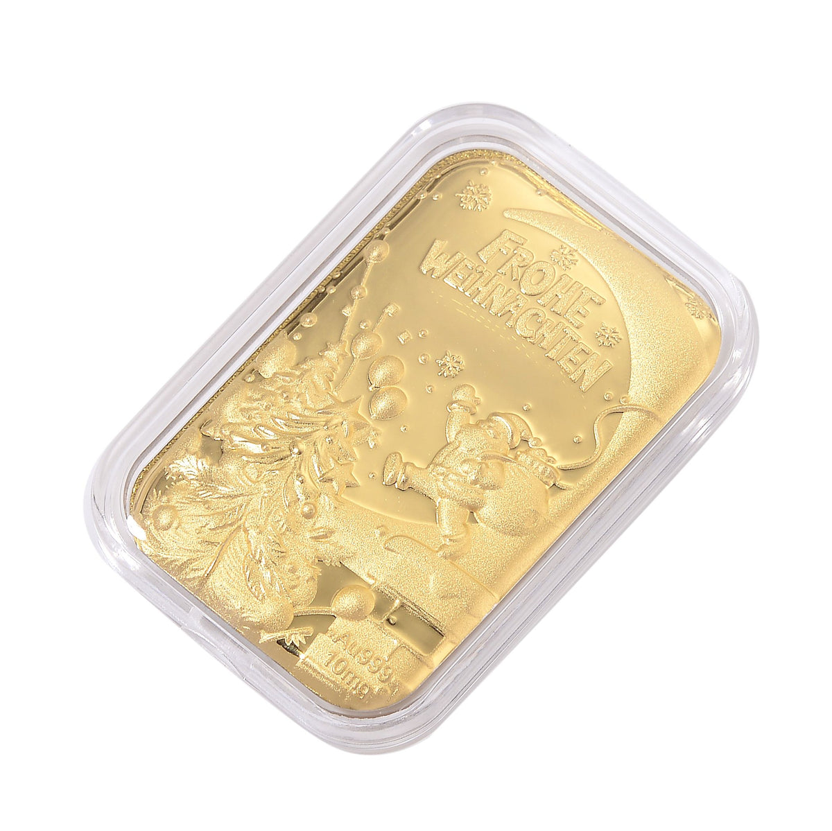 999er Feingoldplatte mit Frohe Weihnachten Motiv, 10mg 999 Gold