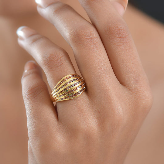 LUXURIANT DIAMOND - Lab Grown Roter Diamant SI Ring 925 Silber 750 Gelbgold vermeil (Größe 17.00) ca. 1.50 ct