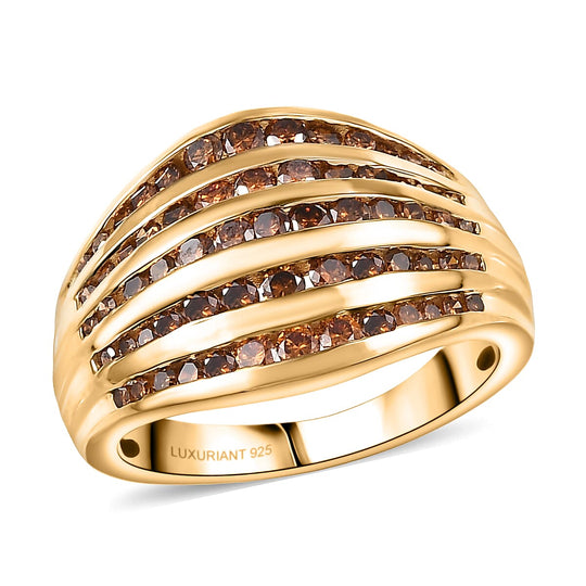 LUXURIANT DIAMOND - Lab Grown Roter Diamant SI Ring 925 Silber 750 Gelbgold vermeil (Größe 17.00) ca. 1.50 ct