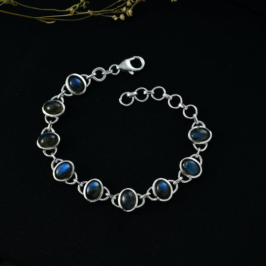 D'Joy AAA Labradorit Armband ca. 19 cm 925 Silber Rhodiniert ca. 12.98 ct