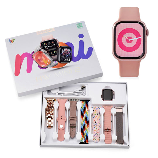Smartwatch HW mini 2 1,75 Zoll Rosé, Set mit 7 Wechselarmbändern inklusive kristallbesetztem Armband, IP67, Bluetooth 5.2, kabelloses Laden

, Rosa