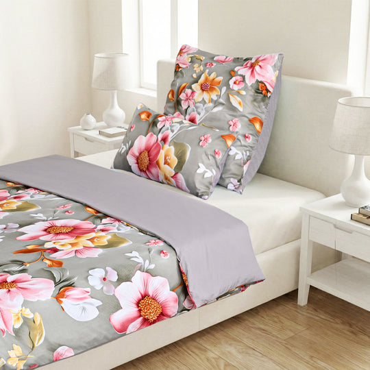 6-teiliges Wendebettwäsche-Set mit Blumenmuster, ca. 75 gsm, 2 Bettbezüge und 4 Kissenbezüge, 135 x 200 cm, Weiß