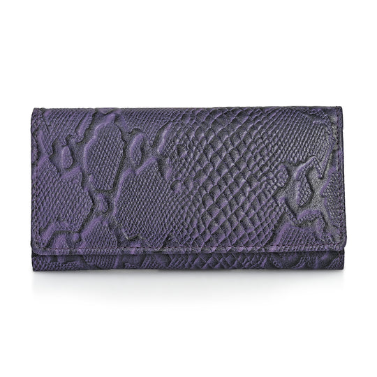 LA MAREY Geldbörse aus Leder mit RFID Schutz und Python Prägung, 18,4 x 10,2 cm, Cremeweiß