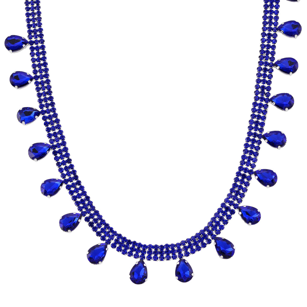 Blau Kristall Halskette ca. 50 cm Nickelfreies Messing