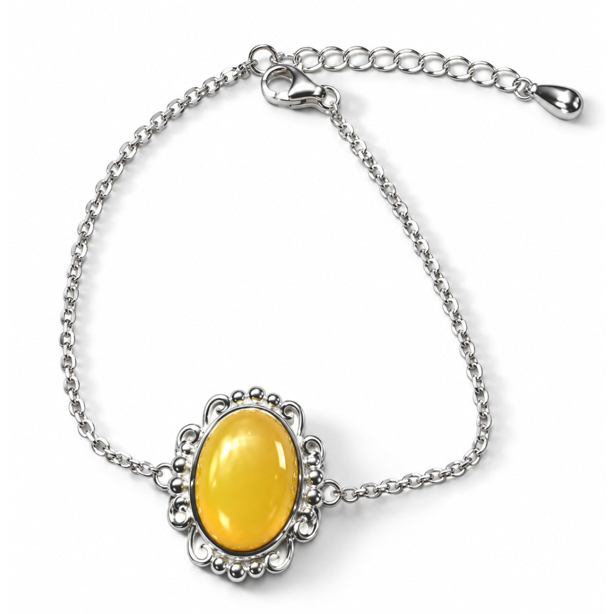 Natürlicher Baltischer Butterscotch-Bernstein Armband ca. 15.85 cm 925 Silber