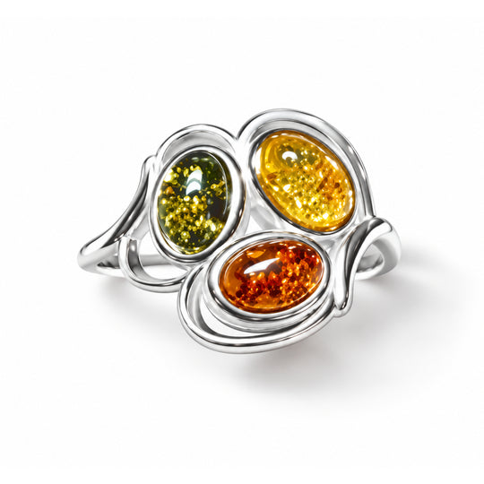 Natürlicher Baltischer Bernstein Ring 925 Silber (Größe 17.00)