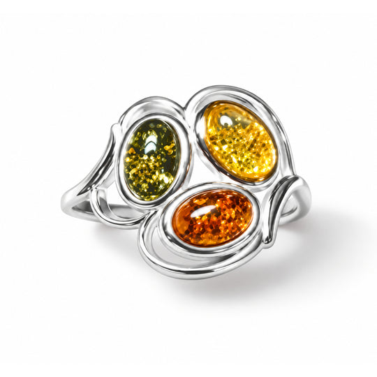 Natürlicher Baltischer Bernstein Ring 925 Silber (Größe 17.00)