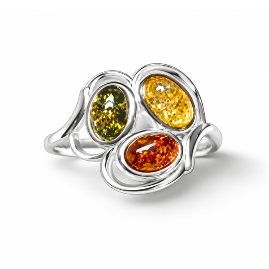 Natürlicher Baltischer Bernstein Ring 925 Silber (Größe 17.00)