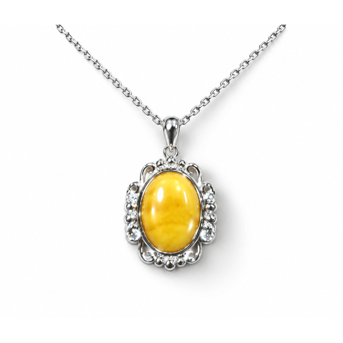 Natürlicher Baltischer Butterscotch-Bernstein Anhänger mit Kette ca. 43 cm 925 Silber