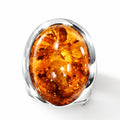 Natürlicher Baltischer Bernstein Ring 925 Silber Flexibles (Größe 17.00-20.00)