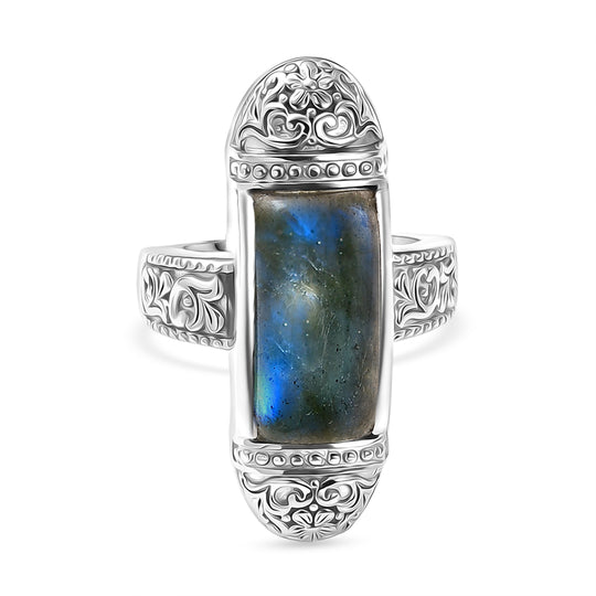 D'Joy AAA Labradorit Ring 925 Silber rhodiniert (Größe 21.00) ca. 6.30 ct