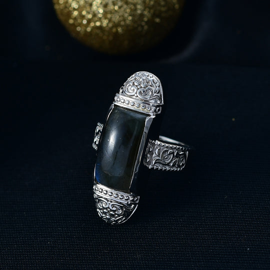 D'Joy AAA Labradorit Ring 925 Silber rhodiniert (Größe 21.00) ca. 6.30 ct