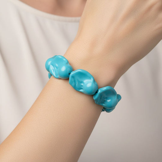 Goldene Farbe Muschelperle (23x27 mm) Armband, flexibles (Größe 19-20 cm)