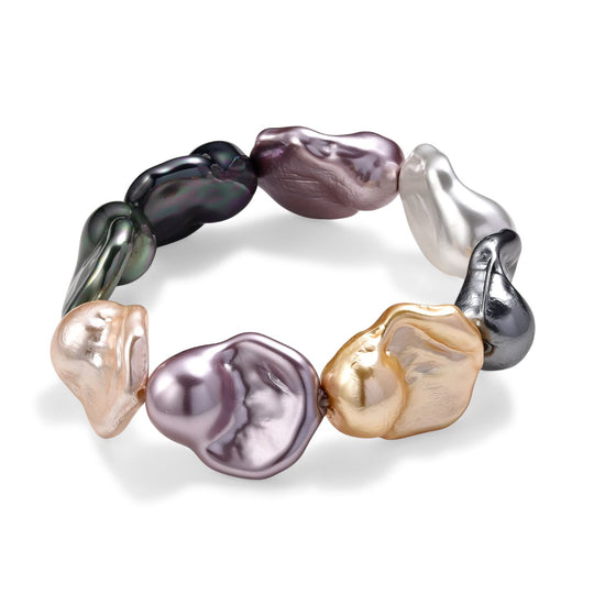 Goldene Farbe Muschelperle (23x27 mm) Armband, flexibles (Größe 19-20 cm)