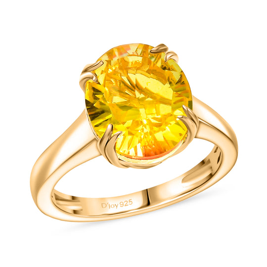 D'Joy - Lichtkranz-Design Sphaleros Quarz-Triplette Ring 925 Silber 750 Gelb vergoldet (Größe 17.00) ca. 5.19 ct