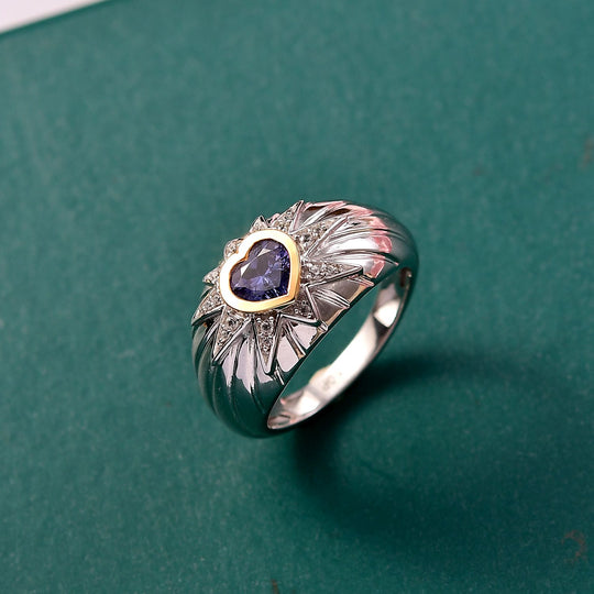 GP Amore Kollektion - Tansanit, Kanchanaburi Blauer Saphir Ring 925 Silber Rhodiniert und 750 Gelbgold Vermeil (Größe 20.00) ca. 0.82 ct