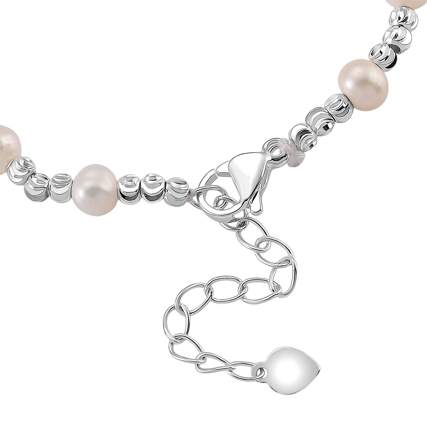 Weiße Süßwasser Perle (4-6 mm) Armband, ca. 16.5 cm + 3.5 cm Extender, Nickelfreies Messing