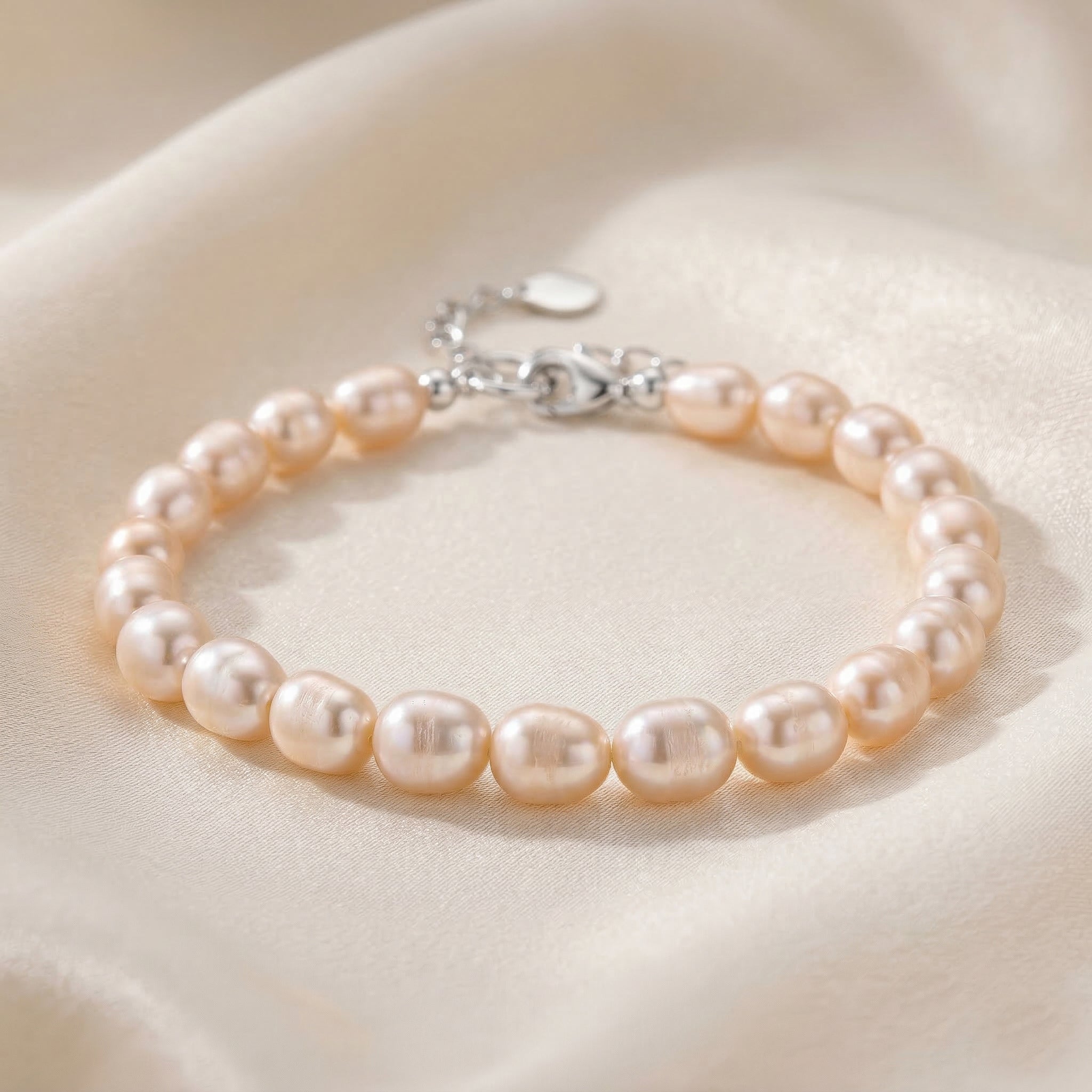 Weiße Süßwasser Perle (6-8 mm) Armband ca. 16.5 cm + 3.5 cm Extender