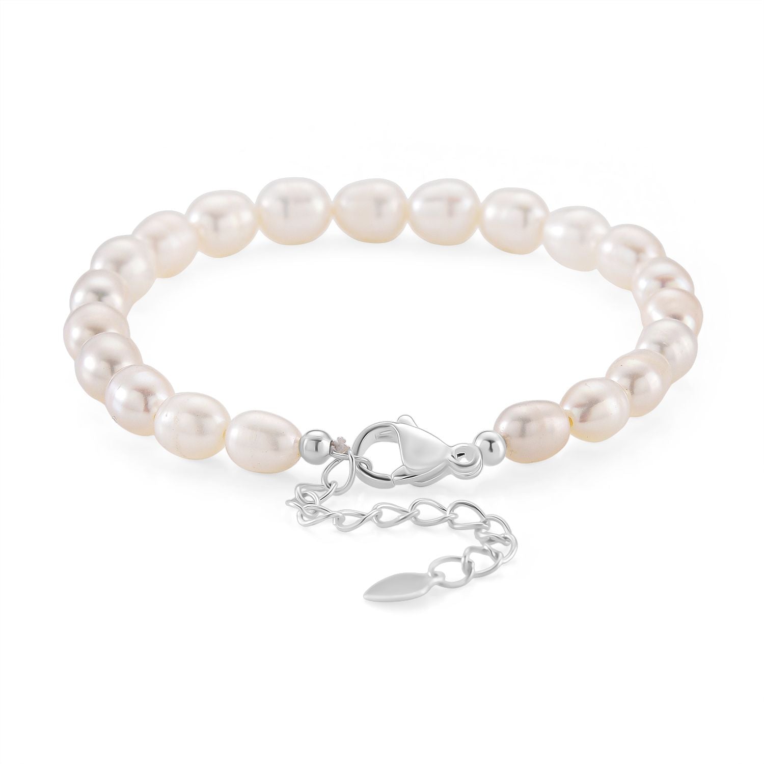 Weiße Süßwasser Perle (6-8 mm) Armband ca. 16.5 cm + 3.5 cm Extender