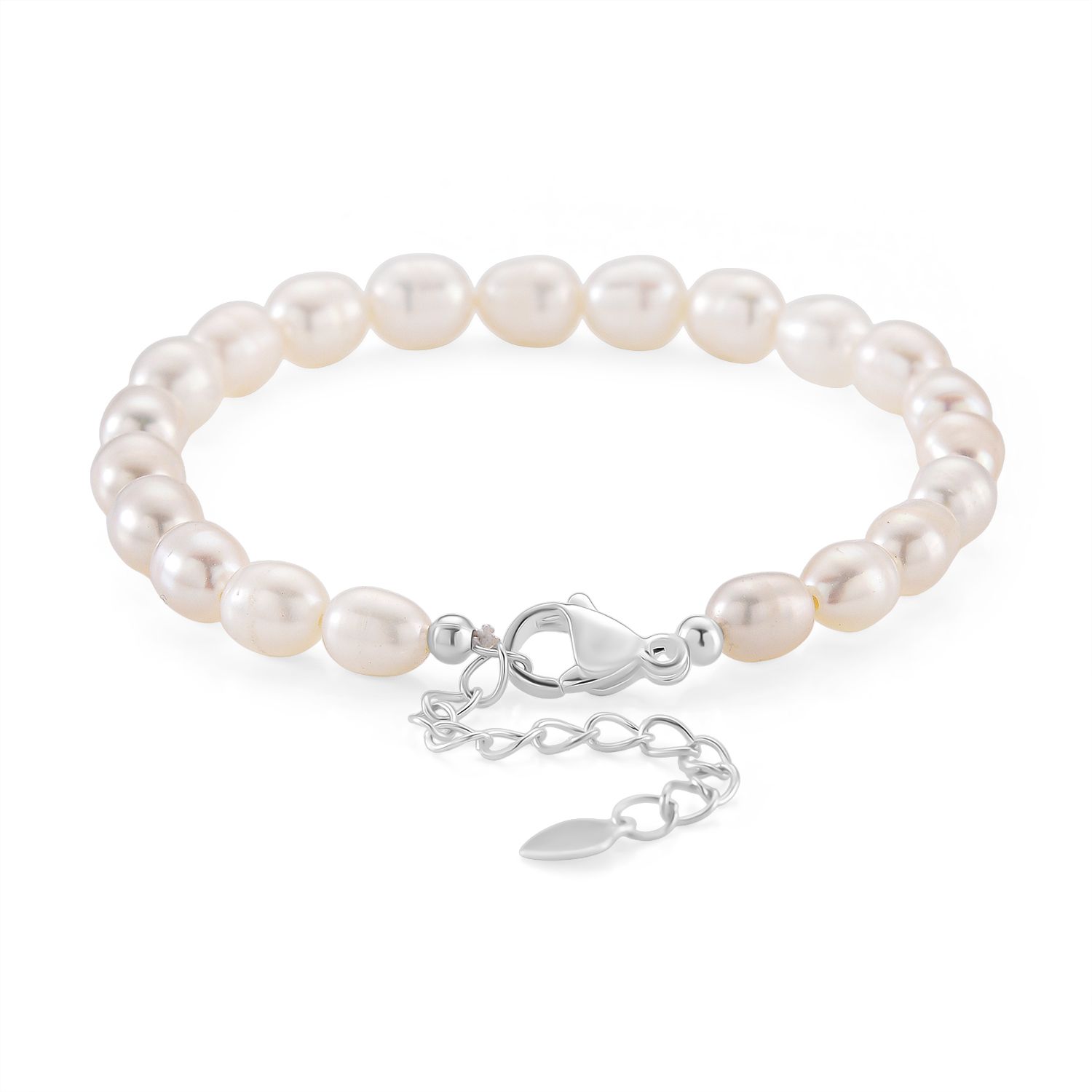 Weiße Süßwasser Perle (6-8 mm) Armband ca. 16.5 cm + 3.5 cm Extender