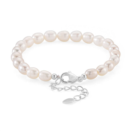 Weiße Süßwasser Perle (6-8 mm) Armband ca. 16.5 cm + 3.5 cm Extender