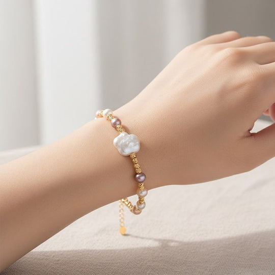 Weiße Süßwasser Perle (4-6 mm), Mehrfarbige Süßwasser Perle Armband, ca. 16.5 cm + 3.5 cm Extender, Nickelfreies Messing