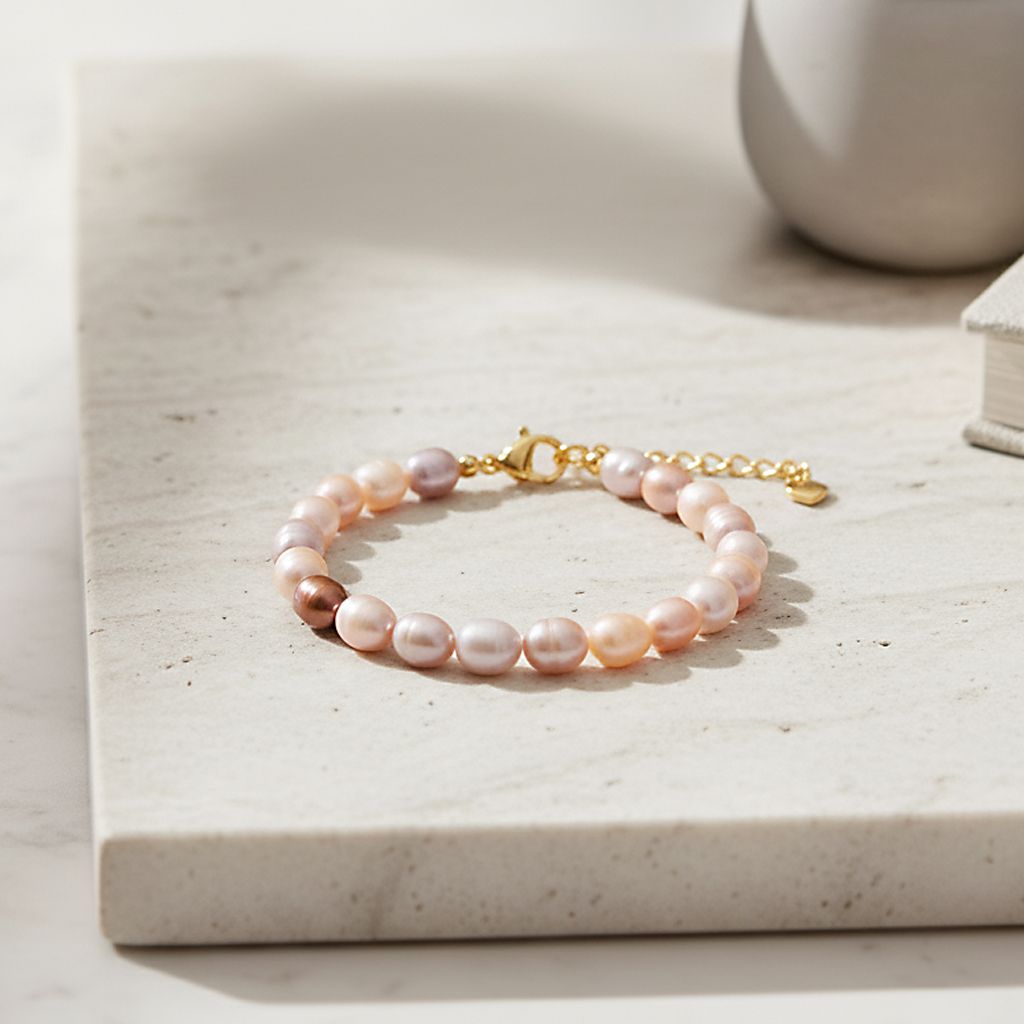 Mehrfarbige Süßwasser Perle (6-8 mm) Armband ca. 16.5 cm + 3.5 cm Extender