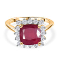 D'Joy AA Afrikanischer Rubin (Fissure gefüllt), Moissanit Ring 925 Silber 750 Gelbgold Vermeil (Größe 19.00) ca. 5,64 ct