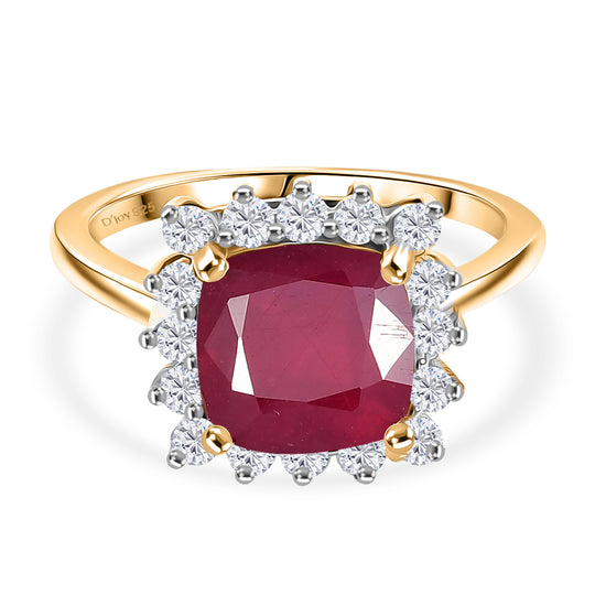D'Joy AA Afrikanischer Rubin (Fissure gefüllt), Moissanit Ring 925 Silber 750 Gelbgold Vermeil (Größe 19.00) ca. 5,64 ct