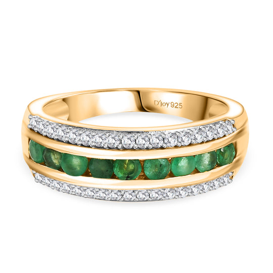 MÜNCHEN CLOSE OUT - AA Smaragd, Weißer Zirkon Ring 925 Silber 750 Gelb Vergoldet (Größe 19.00) ca. 0.93 ct