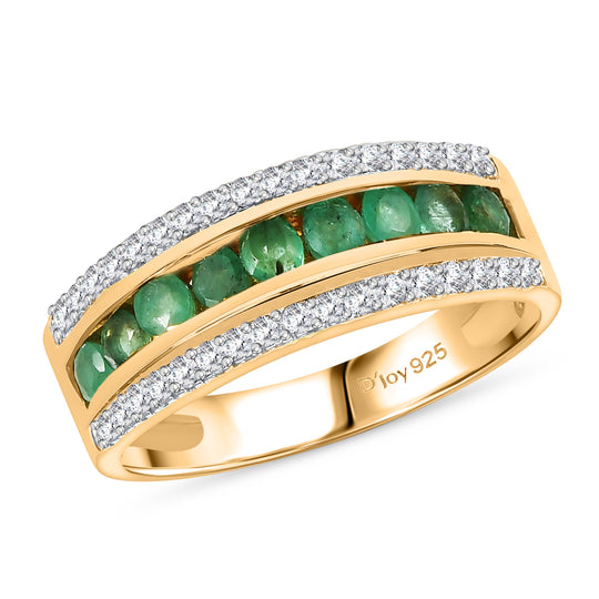 MÜNCHEN CLOSE OUT - AA Smaragd, Weißer Zirkon Ring 925 Silber 750 Gelb Vergoldet (Größe 19.00) ca. 0.93 ct