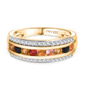 MÜNCHEN CLOSE OUT - AA Mehrfarbiger Saphir, Weißer Zirkon Ring 925 Silber 750 Gelb Vergoldet (Größe 18.00) ca. 1.16 ct