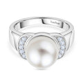 EVER TRUE Süßwasser Perle (10.5-11 mm), Weißer Zirkon Ring Nickelfreies Messing (Größe 20.00), Silberfarben