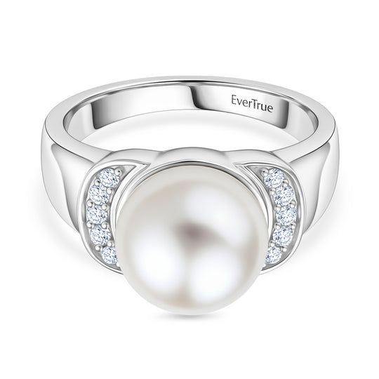 EVER TRUE Süßwasser Perle (10.5-11 mm), Weißer Zirkon Ring Nickelfreies Messing (Größe 20.00), Roséfarben