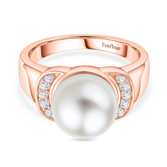 EVER TRUE Süßwasser Perle (10.5-11 mm), Weißer Zirkon Ring Nickelfreies Messing (Größe 20.00), Roséfarben