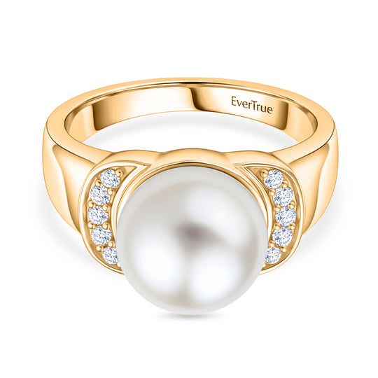 EVER TRUE Süßwasser Perle (10.5-11 mm), Weißer Zirkon Ring Nickelfreies Messing (Größe 20.00), Roséfarben