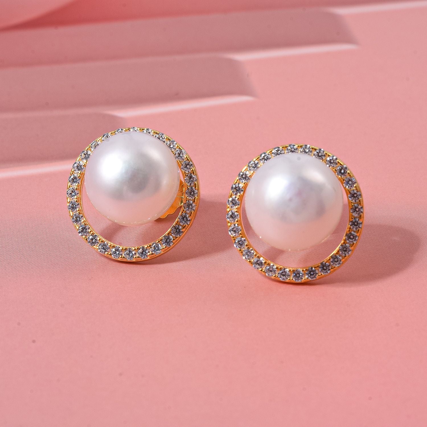 Süßwasser Perle (11 mm), Weißer Zirkonia Ohrringe 925 Silber vergoldet