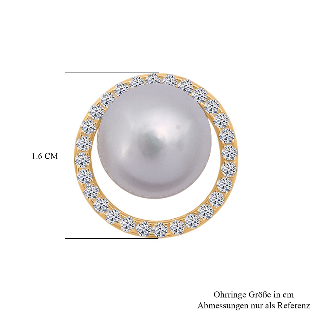 Süßwasser Perle (11 mm), Weißer Zirkonia Ohrringe 925 Silber vergoldet