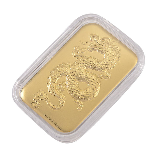 EXKLUSIVES GESCHENK 999er Goldbarren mit Drachen-Motiv, 10mg