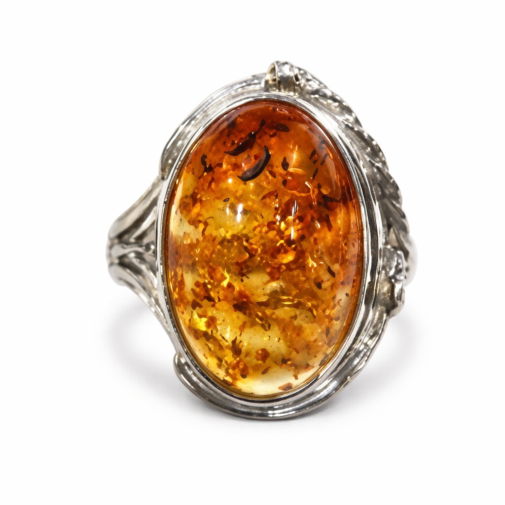 AA Natürlicher Baltischer Bernstein Ring (Größe 17.00-20.00) 925 Silber