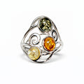 SEHR SELTENER Natürlicher Baltischer TRICOLOR Bernstein Ring 925 Silber (Größe 17.00)