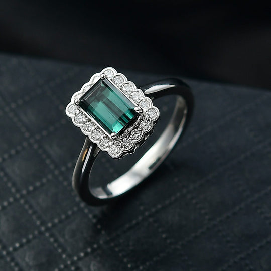 Rhapsody AAAA Pirineu Lagoon Tourmaline, Weißer Diamant AGI zertifiziert Ring 950 Platin (Größe 17.00) ca. 1.50 ct