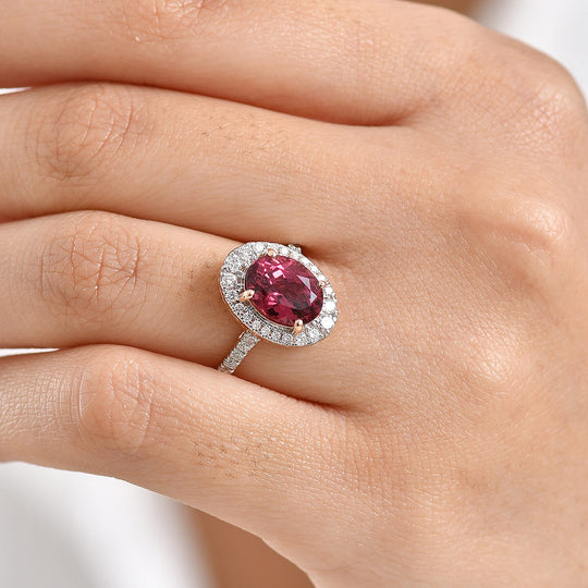 Luxuriant - AAA Rosa Granat, Lab Grown Diamant AGI zertifiziert Ring 417 Gold (Größe 17.00) ca. 3.81 ct