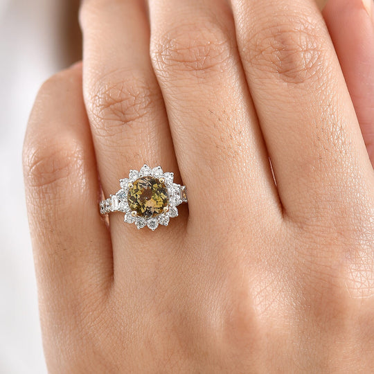Luxuriant - AAA Natürlicher goldener Tansanit, Lab Grown Diamant AGI zertifiziert Ring 417 Gold (Größe 18.00) ca. 2.95 ct