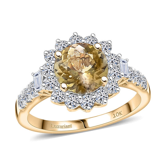 Luxuriant - AAA Natürlicher goldener Tansanit, Lab Grown Diamant AGI zertifiziert Ring 417 Gold (Größe 18.00) ca. 2.95 ct