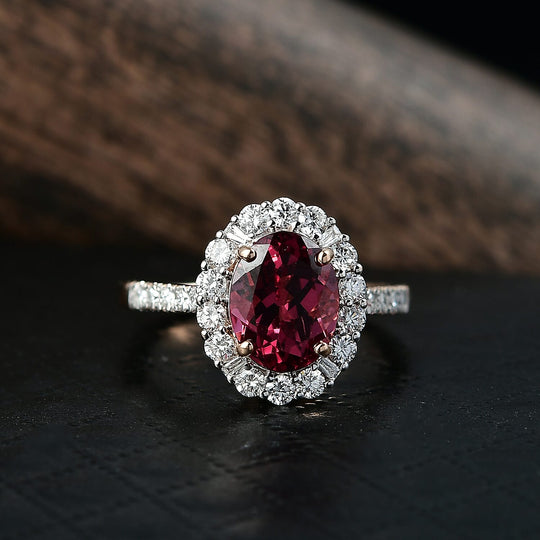 Luxuriant - AAA Rosa Granat, Lab Grown Diamant AGI zertifiziert Ring 417 Gold (Größe 16.50) ca. 3.67 ct