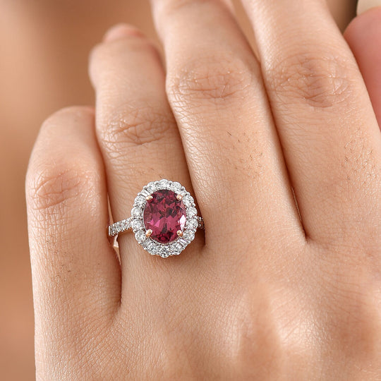 Luxuriant - AAA Rosa Granat, Lab Grown Diamant AGI zertifiziert Ring 417 Gold (Größe 16.50) ca. 3.67 ct