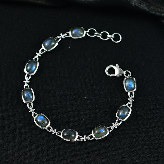 D'Joy AAA Labradorit Armband ca. 19 cm 925 Silber Rhodiniert ca. 12.85 ct