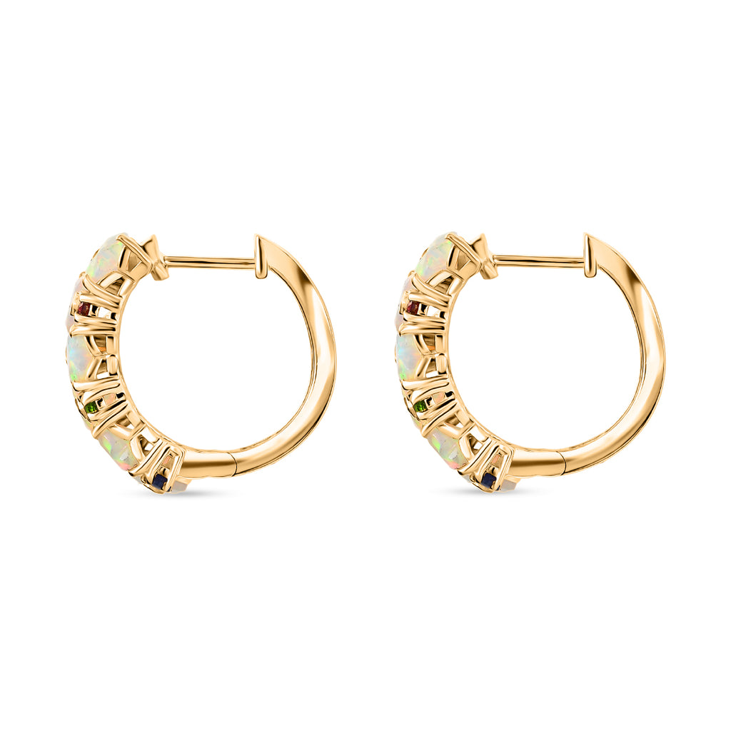 D'Joy Natürlicher, äthiopischer Welo Opal, Masoala Saphir (Fissure gefüllt) Ohrringe 925 Silber 750 Gelbgold Vermeil ca. 3.70 ct