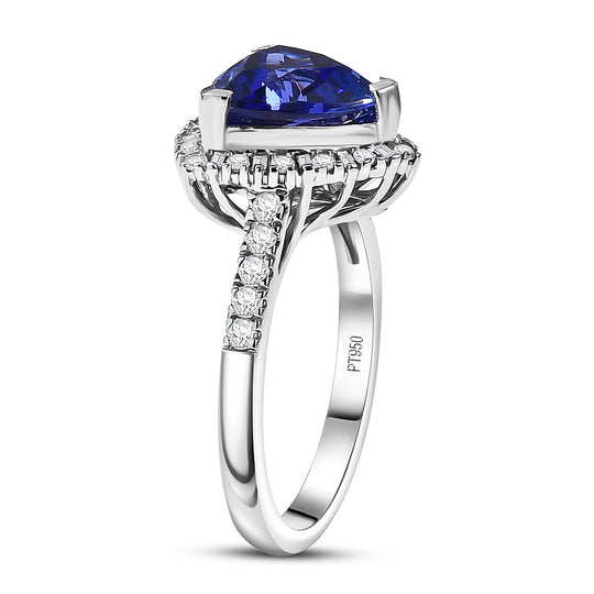 Rhapsody AAAA Tansanit, Weißer Diamant AGI zertifiziert Ring 950 Platin (Größe 17.00) ca. 3.62 ct